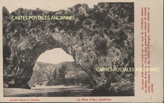 Cartes postales anciennes > CARTES POSTALES > carte postale ancienne > cartes-postales-ancienne.com Auvergne rhone alpes Ardeche Vallon Pont D Arc